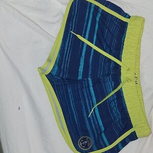 Blue and Green Striped Swim Shorts